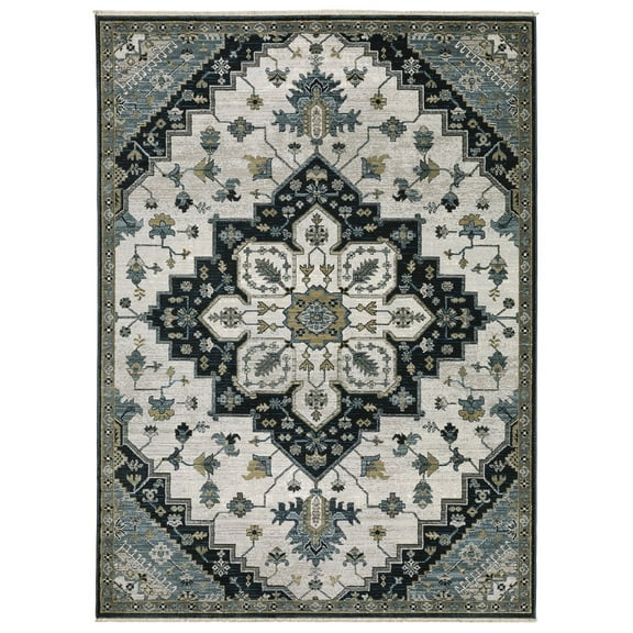 Oriental Weavers Keira Area Rug - KEI04 - 3'3" x 5' - in Blue/ Grey - Vintage Inspired, Stain Resistant, Family and Pet Friendly , Entrway, Bedroom Rug