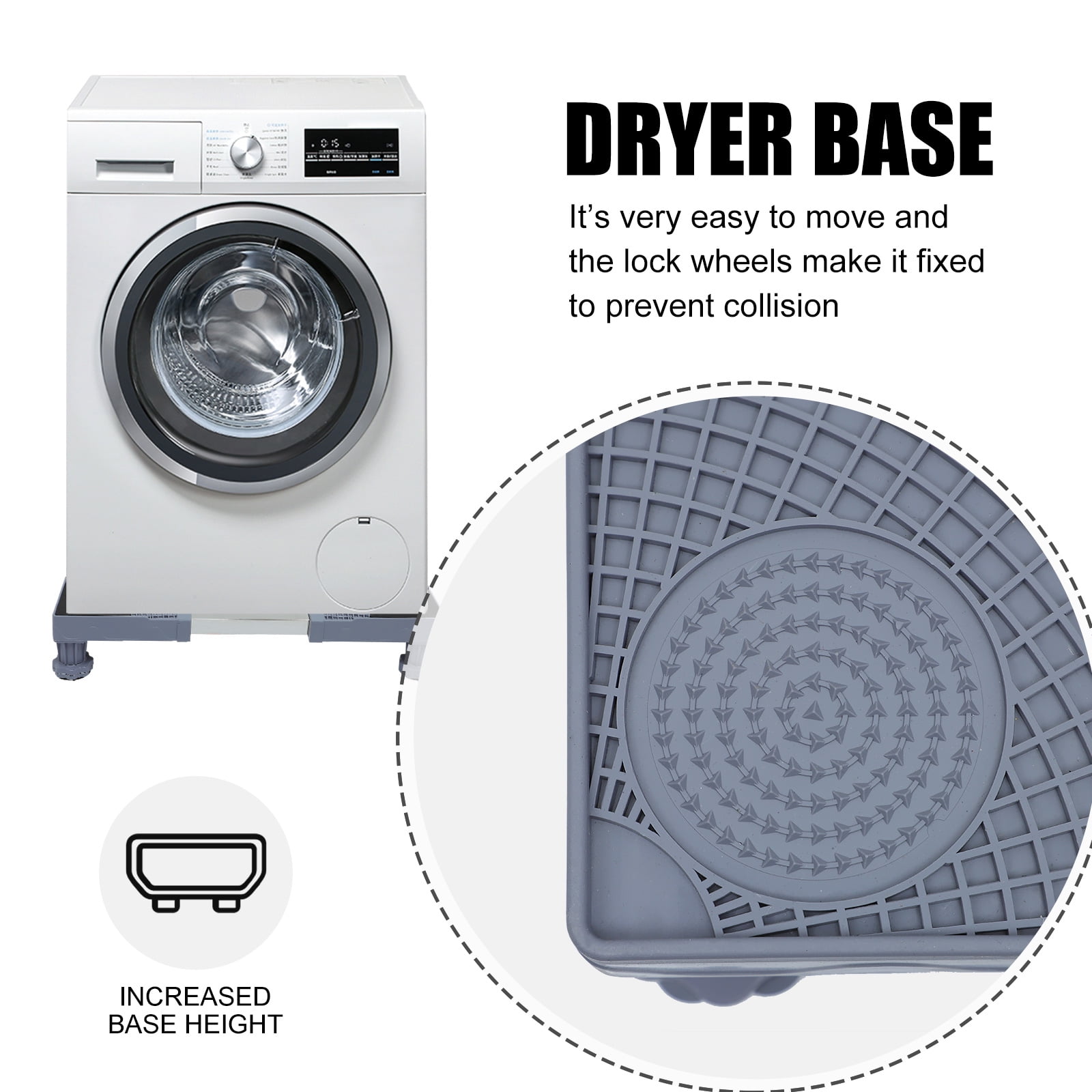 Supvox Grey Washing Machine Roller Base with Padding Cushioning, 1 Set, 15.72 x 15.72 x 3.93 Inches