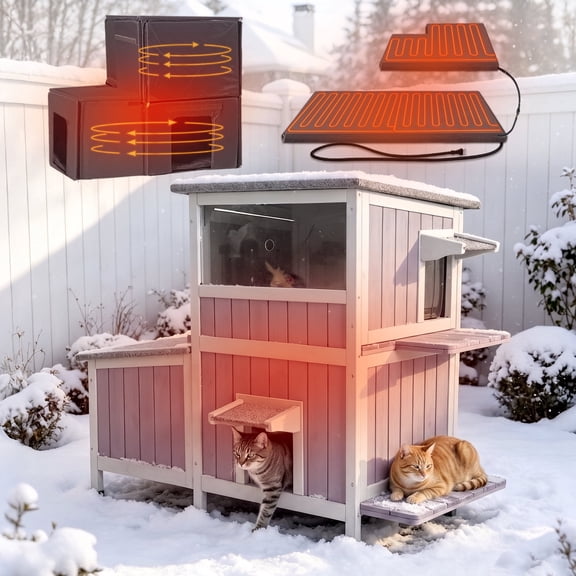 Aivituvin Heated Cat House for Outside Indestructible Outdoor Cat House Insulated Large Weatherproof Feral Cat Shelter with Heating Pad, Insulated Thermal Liner for 1-5 Barn Cats (Winter-Ready)