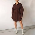 thumbnail image 4 of Womens Button Up Long Sleeve Mini T Shirt Dress Lapel Collar Pleated Flared Short Dresses Brown L, 4 of 9