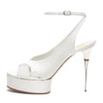 thumbnail image 2 of FSJ Women Elegant Stiletto Platform High Heel Peep Open Toe Pumps Crisscross Ankle Buckle Strap Sandals Wedding Dressy Shoes Size 8 White, 2 of 4