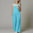 thumbnail image 2 of Zanarzt Toddler Girl Casual Jumpsuit Girls Jumpsuit Kids Fashion Wide Leg Romper One Piece Summer Outfits Sky Blue,13-14 Years, 2 of 9