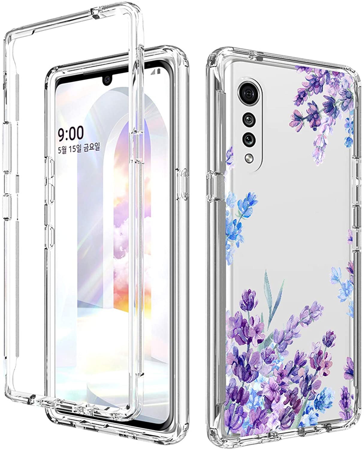 LG Velvet 5G Case,LG Velvet Phone Case Clear Dual Layer Flower Design