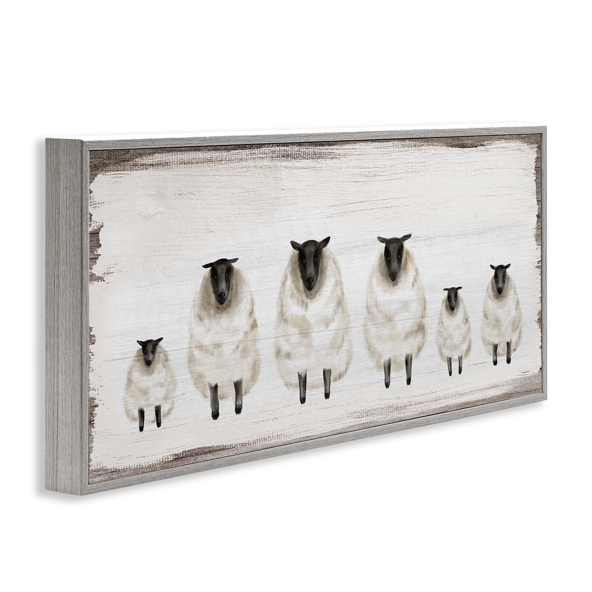 Stupell Industries Fluffy Farm Sheep Herd Rustic Country Animals, 13 x 30,Design by Daphne Polselli