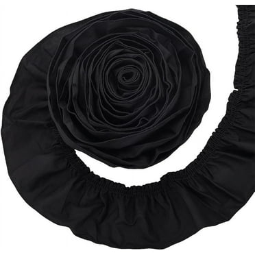 Cotton Pleated Lace Trim Ribbon Ruffled Trimming for Wedding Dress Decoration Black 3-1/2 inch(90mm)