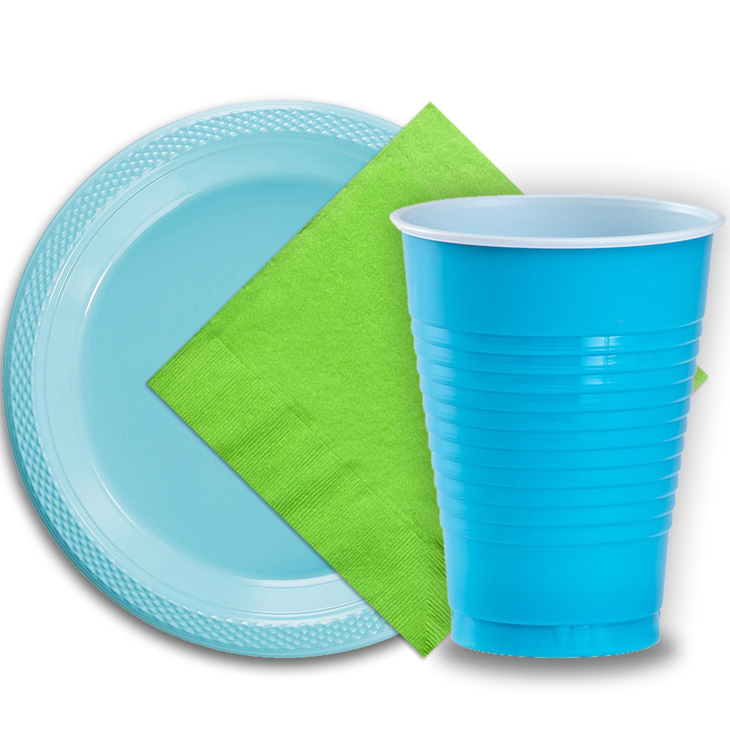 green paper plates and cups
