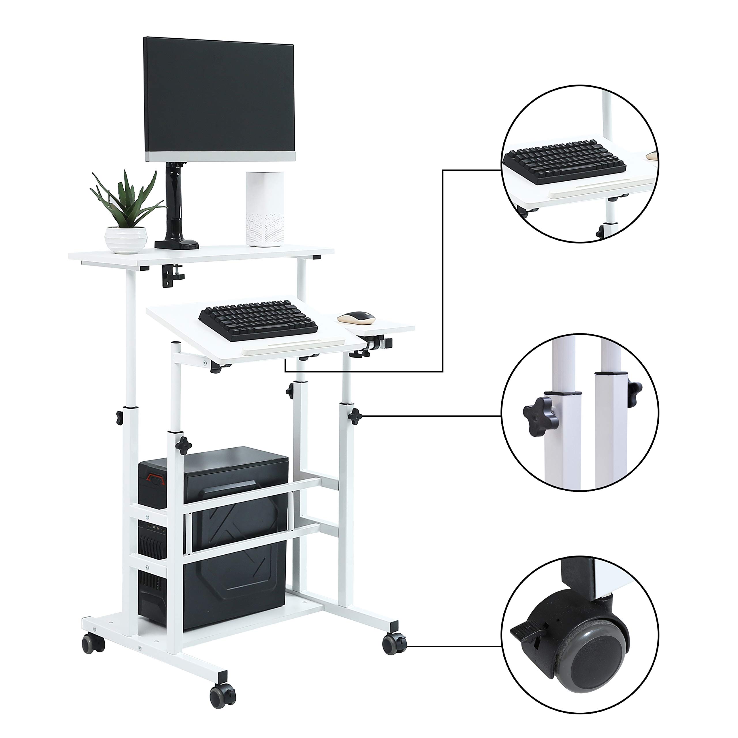 UNICOO® Portable Standing Desk on Wheels, Height Adjustable Mobile Standing Desk, Versatile Standing Portable Desk for Home Office, Rolling Sit-Stand Workstation, Ergonomic Design (U101-WW)