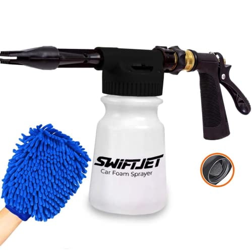 SwiftJet Car Wash Foam Gun Sprayer with Microfiber Wash Mit Adjustable Water Pressure & Soap