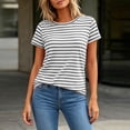 thumbnail image 2 of KyCheLot Stripe T-Shirts for Women Summer Solid Color Crew Neck Short Sleeve Clothes Comfy Casual Workout T-Shirts, 2 of 7