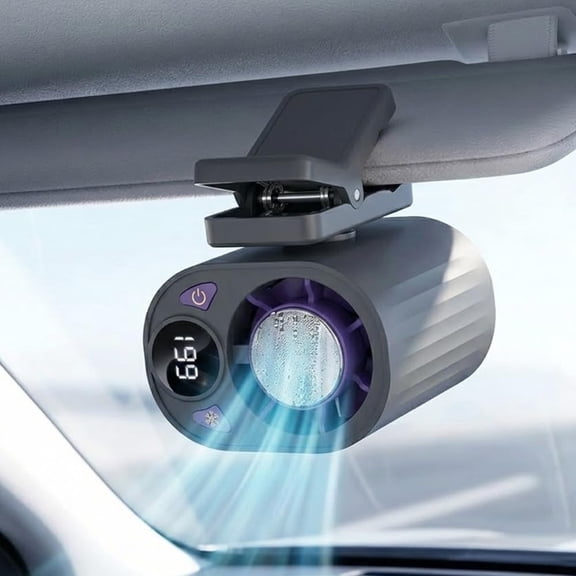 2026 Car Clip on Air Conditioner Fan, Hands-Free Personal Cooling Fan with LED Display, 360° Rotation Portable Mini Fan with 199 Speeds & Semi-Cooling Technology for Cars, Work, Outdoor