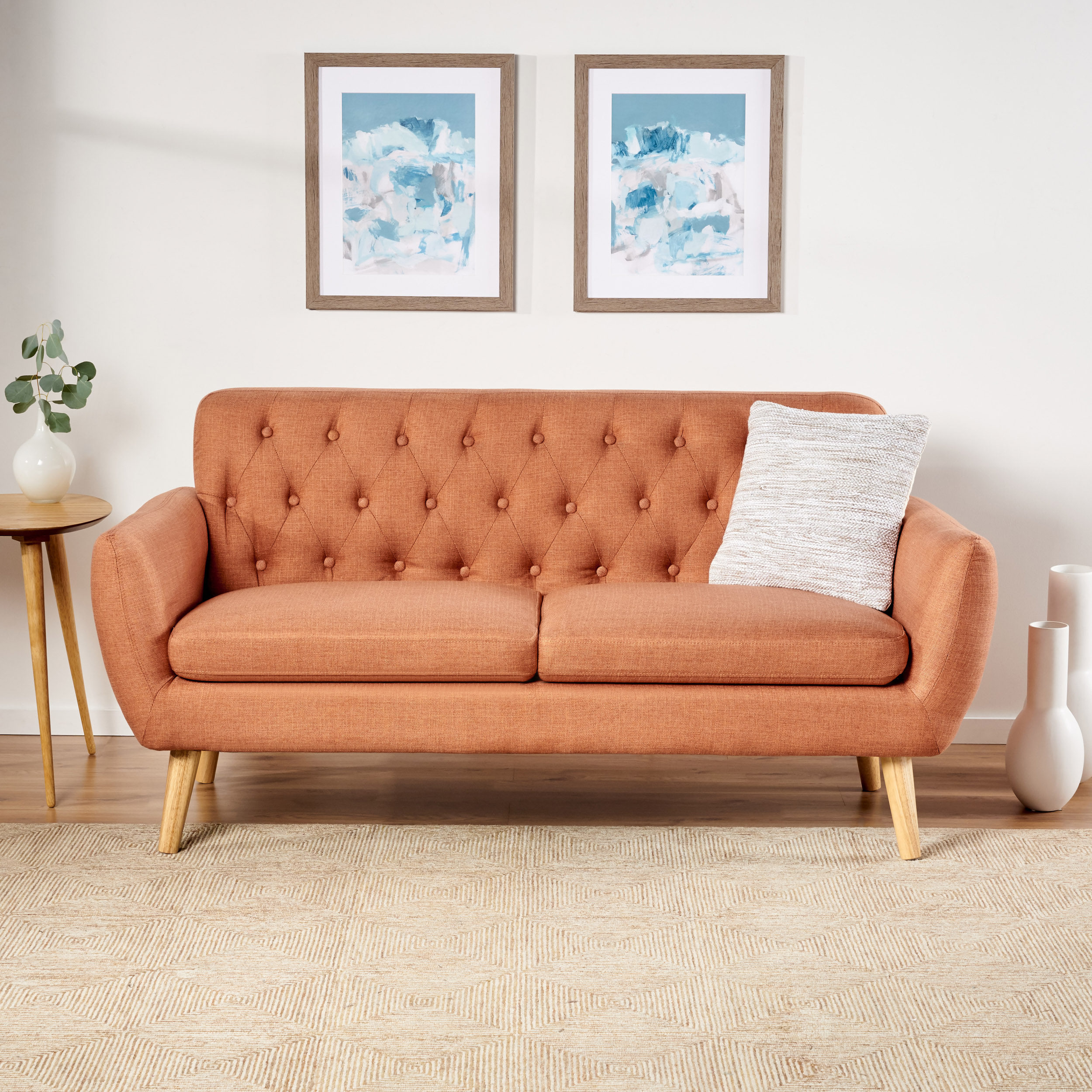 Noble House Petite Fabric Tufted Sofa, Burnt Orange - image 2 of 10
