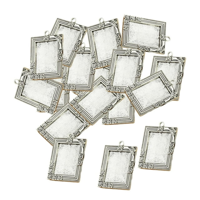 20 piezas Vintage Metal Rectángulo Bandejas Colgante Encantos Colgante en bnco Colres Colgantes Bandejas Biseles Bisel Bandeja Ajustes para foto Pta antigua Gloria Colgante de bandejas rectangulares