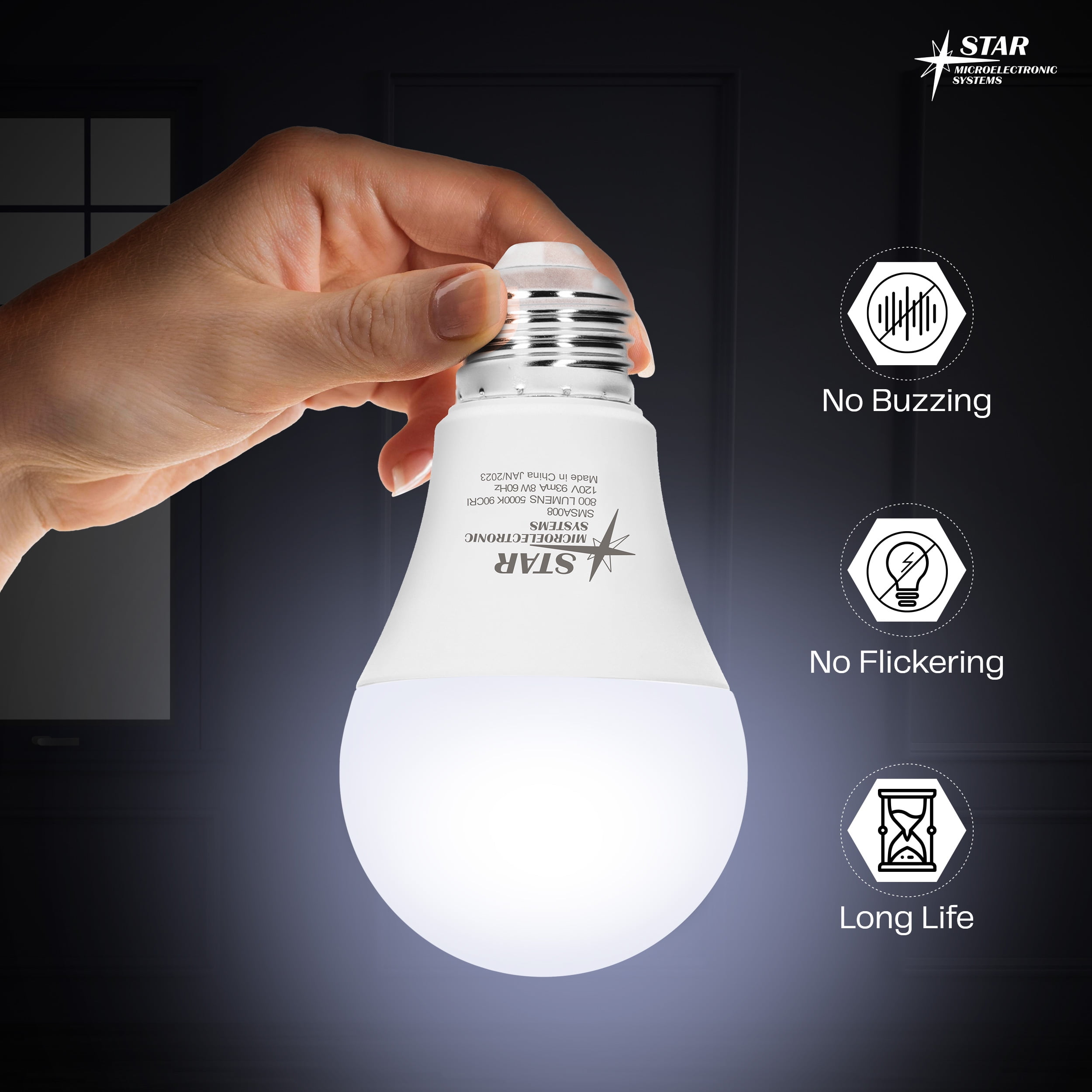 Star Microelectronic Systems LED Light Bulb 90 CRI 800 Lumens 5000K 33,000Hrs A19 Non-Dimmable (10 Count)