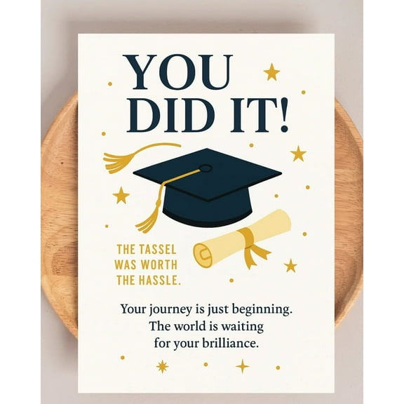 Graduation Card - “You Did It!” Design with Graduation Cap and Scroll - Blank Inside, Envelope Included - Perfect Congratulations Card for Graduates