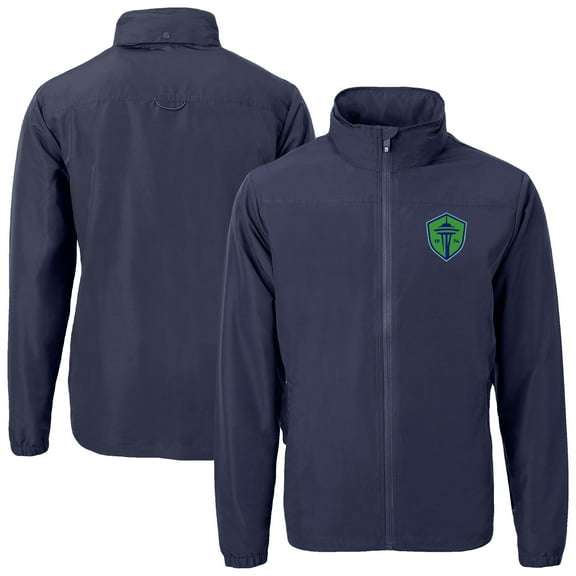 Men's Cutter & Buck  Navy Seattle Sounders FC Big & Tall Charter Eco Knit Recycled Full-Zip Hoodie Jacket