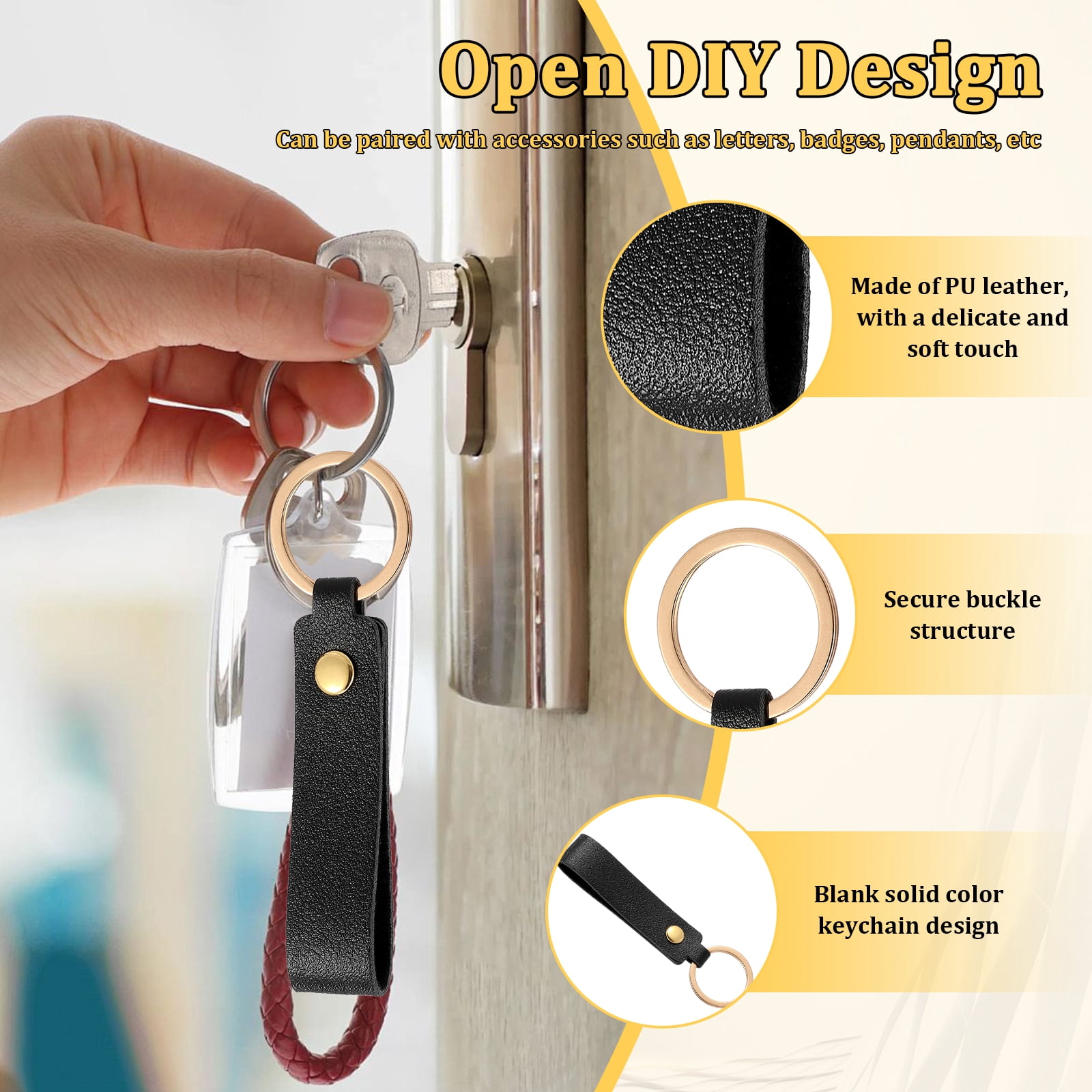 Austok 100Pcs PU Leather Keychain Blanks Bulk Blanks Keychain Kit with Key Rings DIY Multipurpose Keyring Set for DIY Key Chains Craft