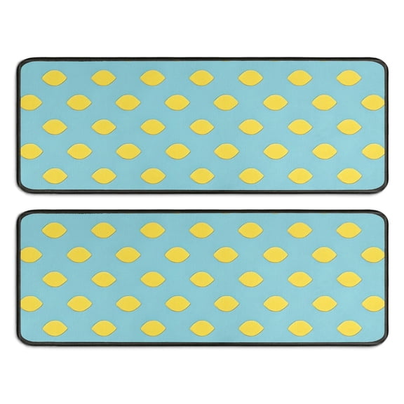 Kitchen Rugs Sets Of 2,Yellow Lemon Fruit Shapes LightBlue Pattern Anti Fatigue Kitchen Mat Rugs Non Slip Washable,Decorative Kitchen Floor Mats for Kitchen,Sink,Laundry,17"x47" 17"x47"