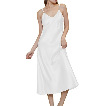 Tao Tao Women s Satin Nightgown Spaghetti Strap Slip Nightdress Chemise Negligee Lingerie White M