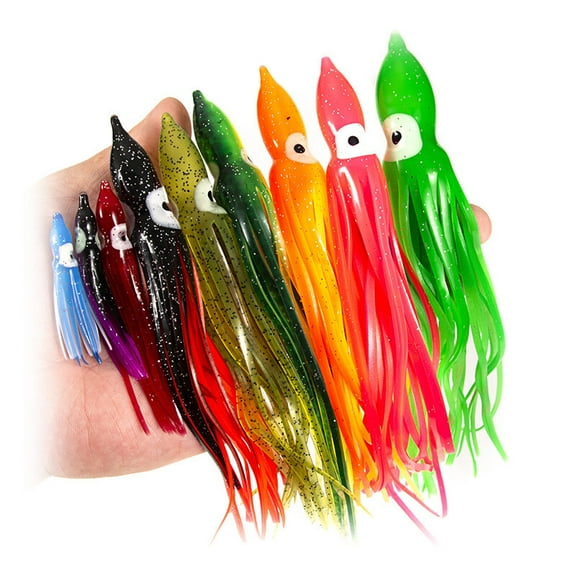 50PCS Luminous Octopus Squid Skirt Glow Soft Lure Hoochies Bait Fishing Lure