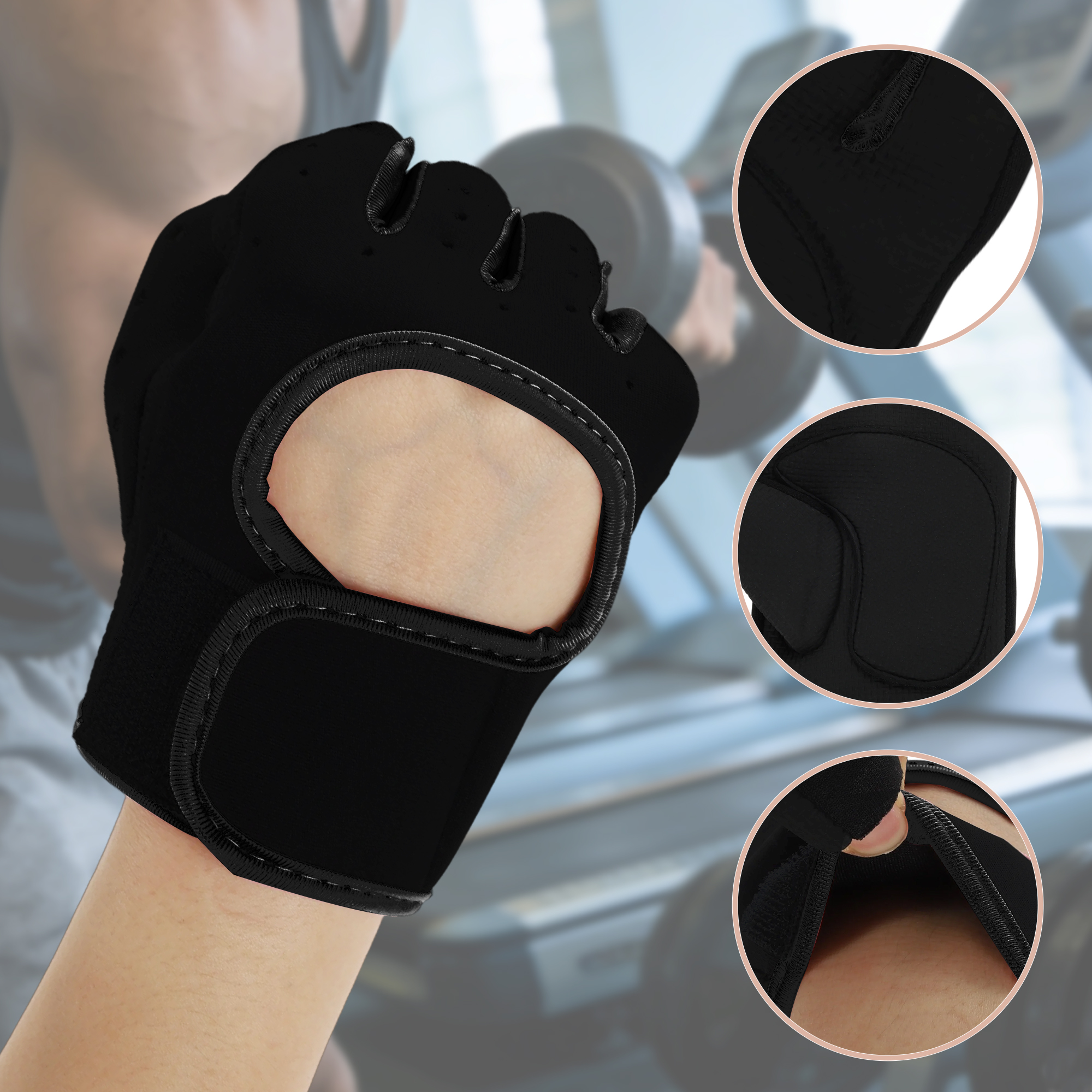 Unique Bargains 1Pair Half-finger Strength Training Sport Gloves Black Large