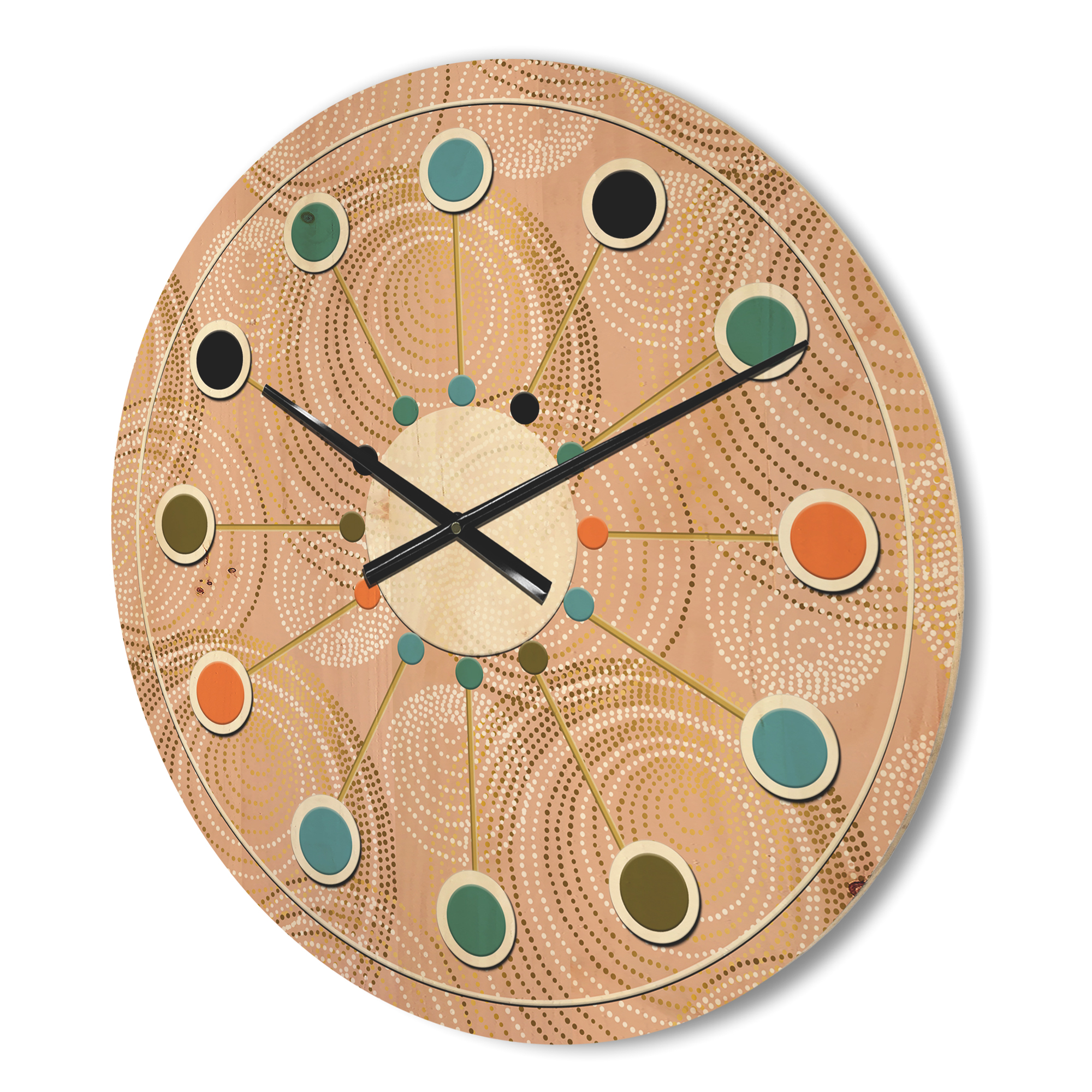 Designart 'Gold Rose Abstract Geometry Luxury' Mid-Century Modern Wood Wall Clock