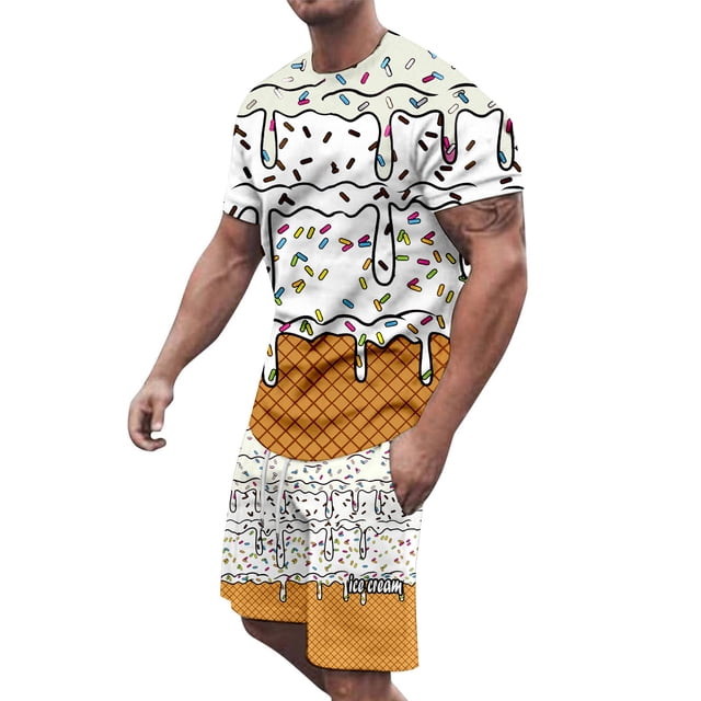 Men's Summer Casual Suits Loose Fit Printed Matching Sets Comfortable Daily Wear Outfits Non Stretch Breathable Lightweight