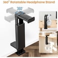 thumbnail image 3 of Headphone Stand & Hanger for Desk, 2 in 1 Above & Under Desk Gaming Headset Holder Mount with Height Adjustable & Rotating Clamp, Dual-sided Anti-slip Pad, Earphone Rack with Cable Clip, 1 Hooks, 3 of 9