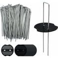 thumbnail image 1 of Mantillo para plantas: paquete de 100 grapas de paisaje de 6 pulgadas y 100 juegos de juntas de fijación, pasadores de césped resistentes en forma de U para barrera de malezas de tela en el suelo,, 1 of 1