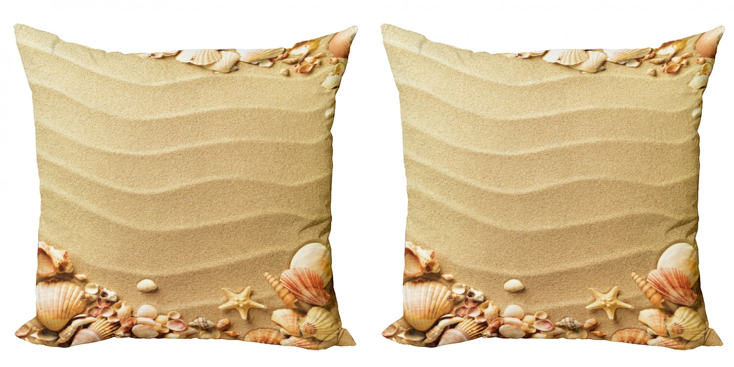 Beach Throw Pillow Cushion Cover Pack of 2, Nautical Composition About