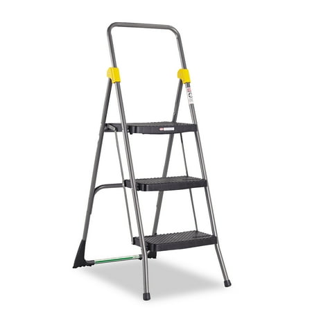 Cosco Commercial 3 Step Folding Stool 300lb Cap 20 1 2w x 32 5 8d x 52 1 8h Gray