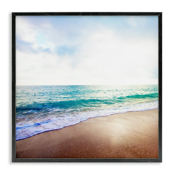 Stupell Industries Sun Shining over Beach Nautical & Beach Photography Black Framed Art Print Wall Art, 12 x 12