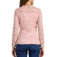 thumbnail image 3 of Blusas de encaje para mujeres, con cuello cuadrado, de manga larga, elásticas, elegantes y casuales, estilo peplum, talla XL, color rosa, 3 of 6