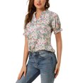thumbnail image 4 of Allegra K Women's Floral Ruffled Short Sleeve Tops Ruffle Neck Casual Blouses, 4 of 6