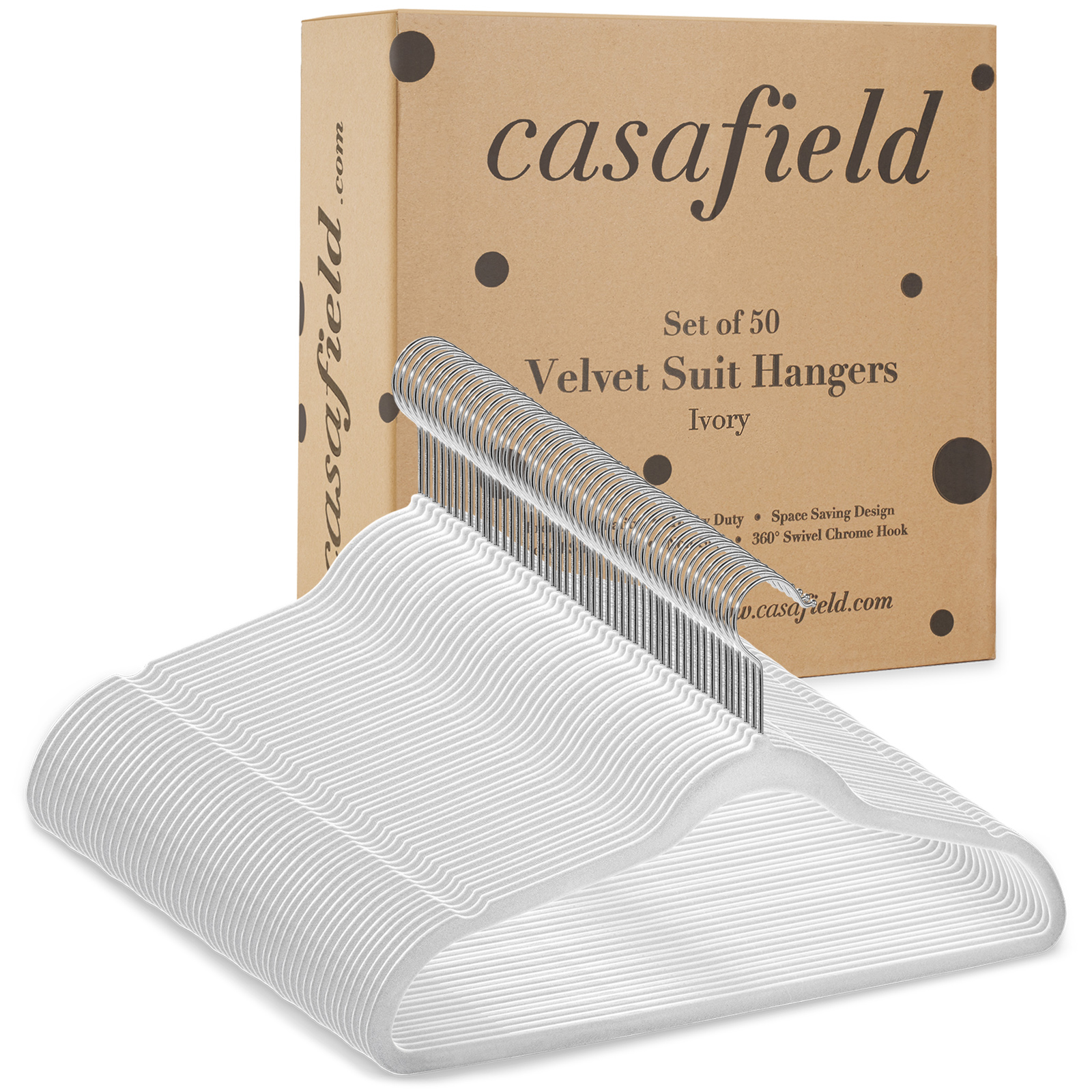 Casafield 50 Velvet Suit Hangers, Ivory - Space Saving, Non-Slip & Swivel Hook