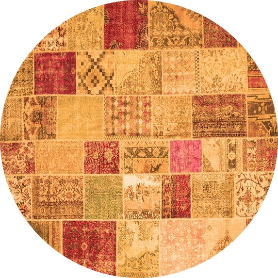 Ahgly Company Indoor Round Patchwork Orange Transitional Area Rugs, 5' Round