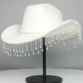 thumbnail image 3 of renvena Western Cowboy Hat Rhinestone Fringe Cowgirl Hat Glitter Bling Diamond for Men Women Cosplay Party Costume White One Size, 3 of 7