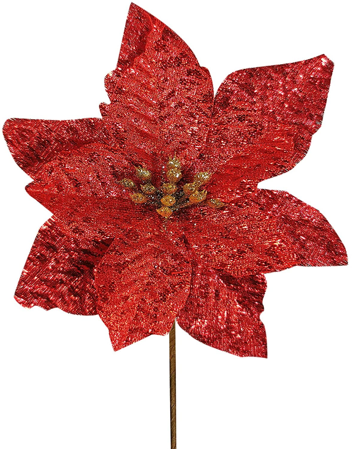 5" WIRED LARGE RED POINSETTIA GLITTER FLOWER BAUBLE CLIP-ON CHRISTMAS DECORATION 