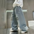 thumbnail image 2 of Otqutp Baggy Ripped Denim Jeans for Boys Straight Wide Leg Distressed Hip Hop Loose Fit Casual Denim Pants with Pockets, 2 of 6