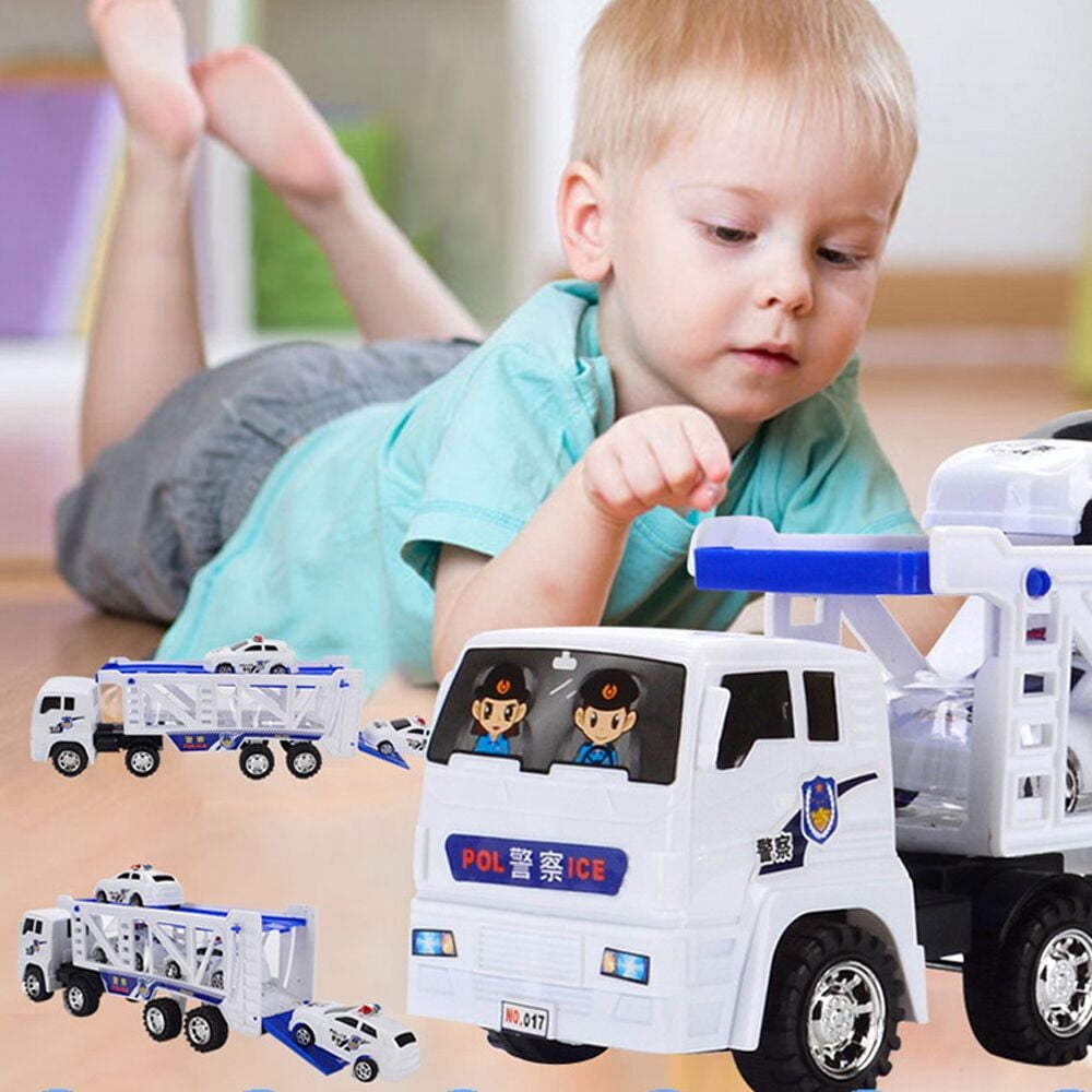 Large Double Trailer With Four Mini Cars To Transport Big Truck Toys large-double-trailer-with-four-mini-cars-to-transport-big-truck-toys
