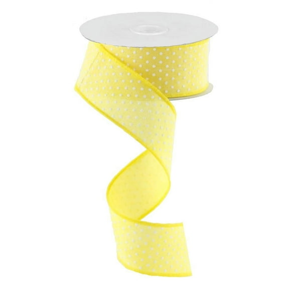 Raised Swiss Dots Yellow with White, Polka Dots, Wired Ribbon 1.5"X10Yd, RG0165129