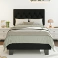 thumbnail image 3 of Honfach Twin Size Velvet Bed Frame with Upholstered Button Tufted Headboard, Platform Bed with Wooden Slats Support, No Box Spring Needed, Easy Assembly, Noise-Free,Black, 3 of 9