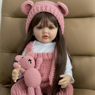 Novocreation 22 Inch Soft Silicone Vinyl Reborn Baby Doll with Bear Toy, Lovely Girl in Pink