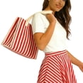 thumbnail image 3 of Lusa Large Capacity Canvas Tote Bags Simple and Stylish Color Blocking Durable Travel Handbags for Everyday Use Durable Spacious Carryall Bag for Shopping Travel Red L, 3 of 8