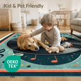 thumbnail image 4 of ODIKA 3'x5' Washable Throw Rug Stain Resistant, Low Profile, Non-Slip Vinyl Vintage Record Music Note Geometric Border Retro Concentric for Entryway, Kitchen, Mudroom, 4 of 7