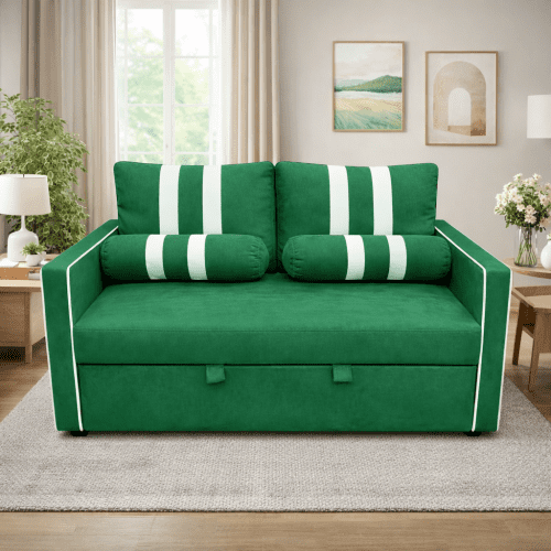 68.5 Inch Green 2-Seater Pull Out Sleeper Sofa Bed with USB Charging Port, 3-Position Adjustable Backrest Convertible Loveseat for Living Room, Guest Room, Apartment
