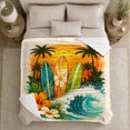 thumbnail image 5 of Ocean Wave with Surfboards and Hibiscus, Bold Tropical Style for Surf Lovers, Orange Sunset Palm Scene and Father's Day Gift, Soft Flannel Blanket for Sofa and Game Room, Coastal Home Decor, 5 of 9