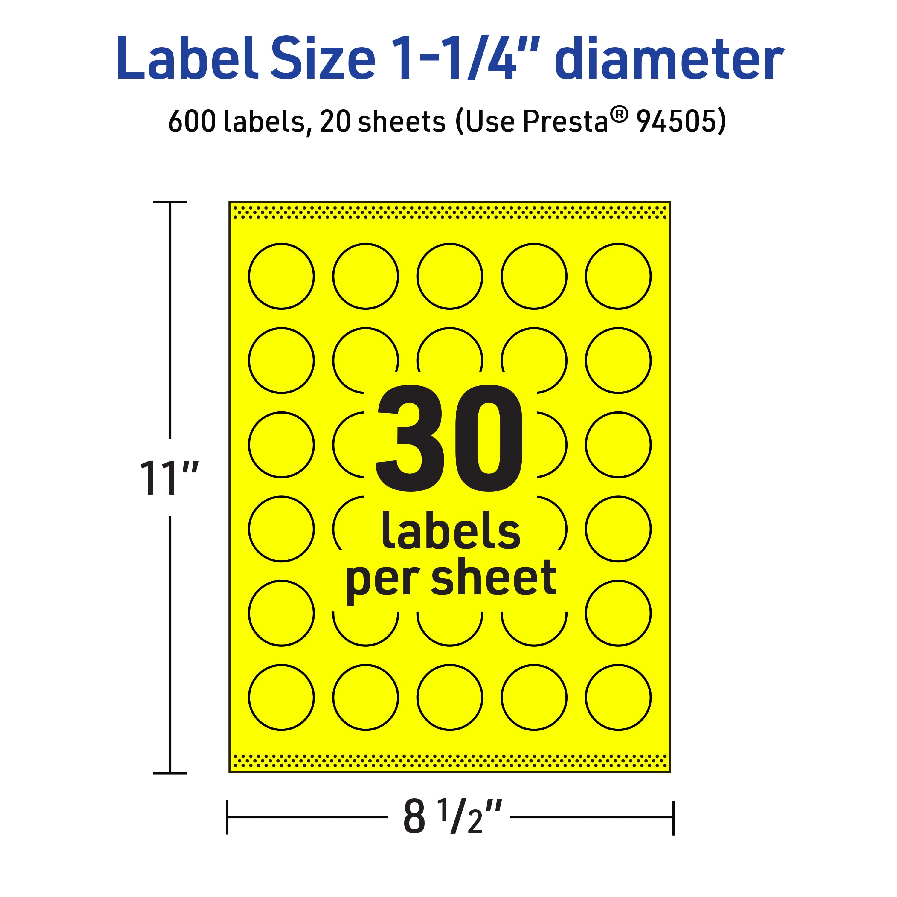 Avery Printable Round Labels, Neon Yellow, 1.25" Diameter, 600ct