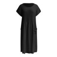 thumbnail image 7 of Avolia Plus Size Women Short Sleeve Dress with Pockets Pleats Round Neck Lightweight Casual Wear Black L, 7 of 7