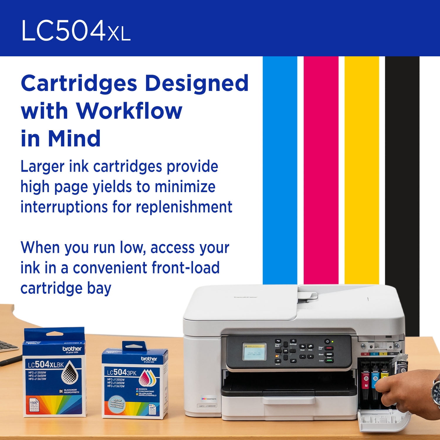 Brother Genuine LC504XLBK High Yield Black Ink Cartridge, Compatible with Brother MFC-J1365DW