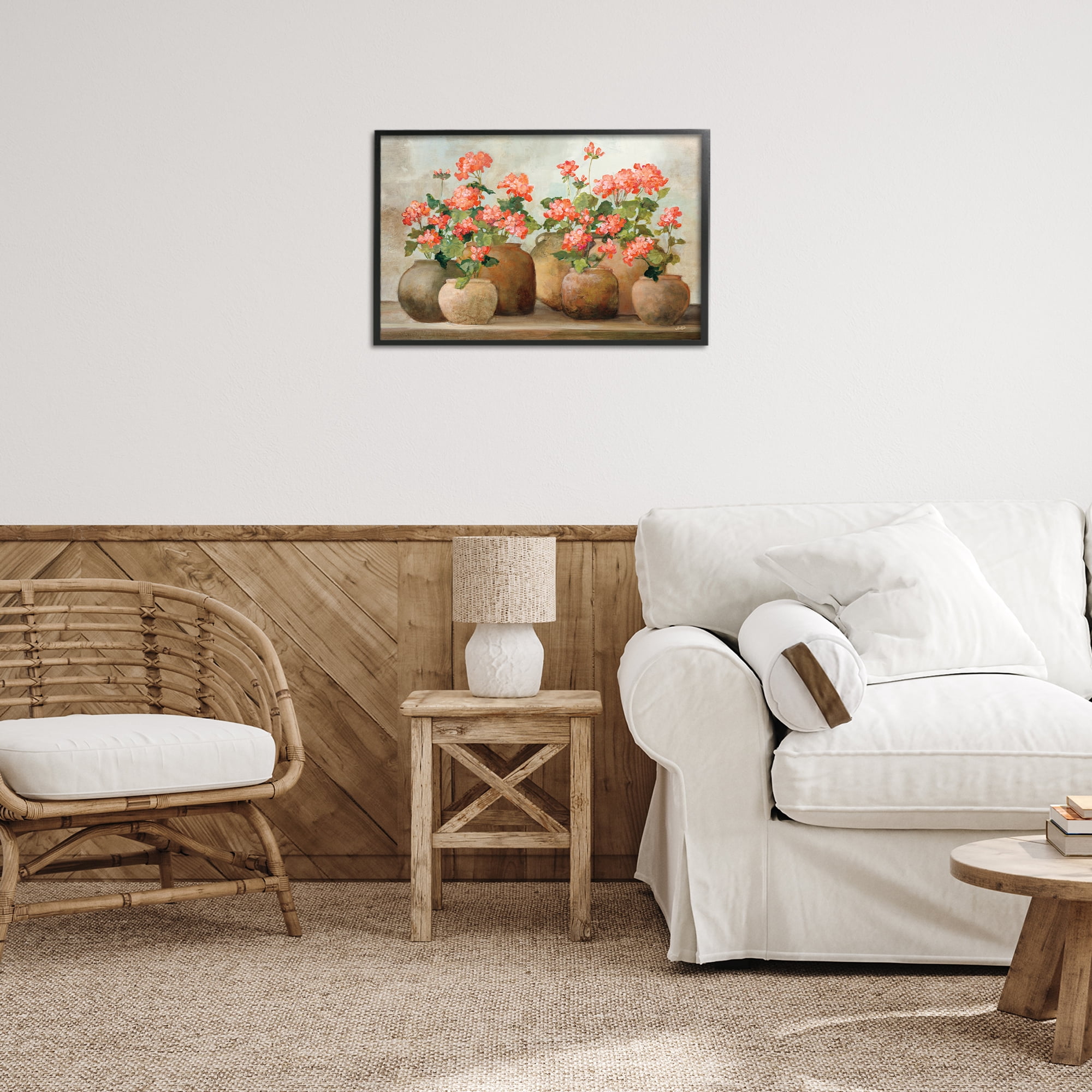 Stupell Industries Pink Cottage Geraniums Botanical & Floral Painting Black Framed Art Print Wall Art, 24 x 16